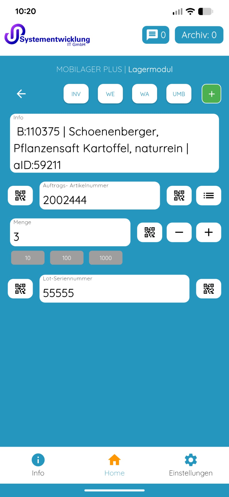 Lagermodul – Lagerbuchung