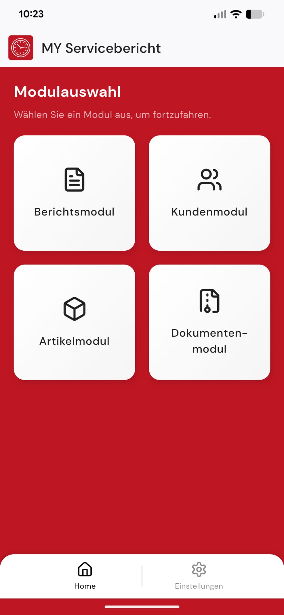 MY Servicebericht App-Übersicht
